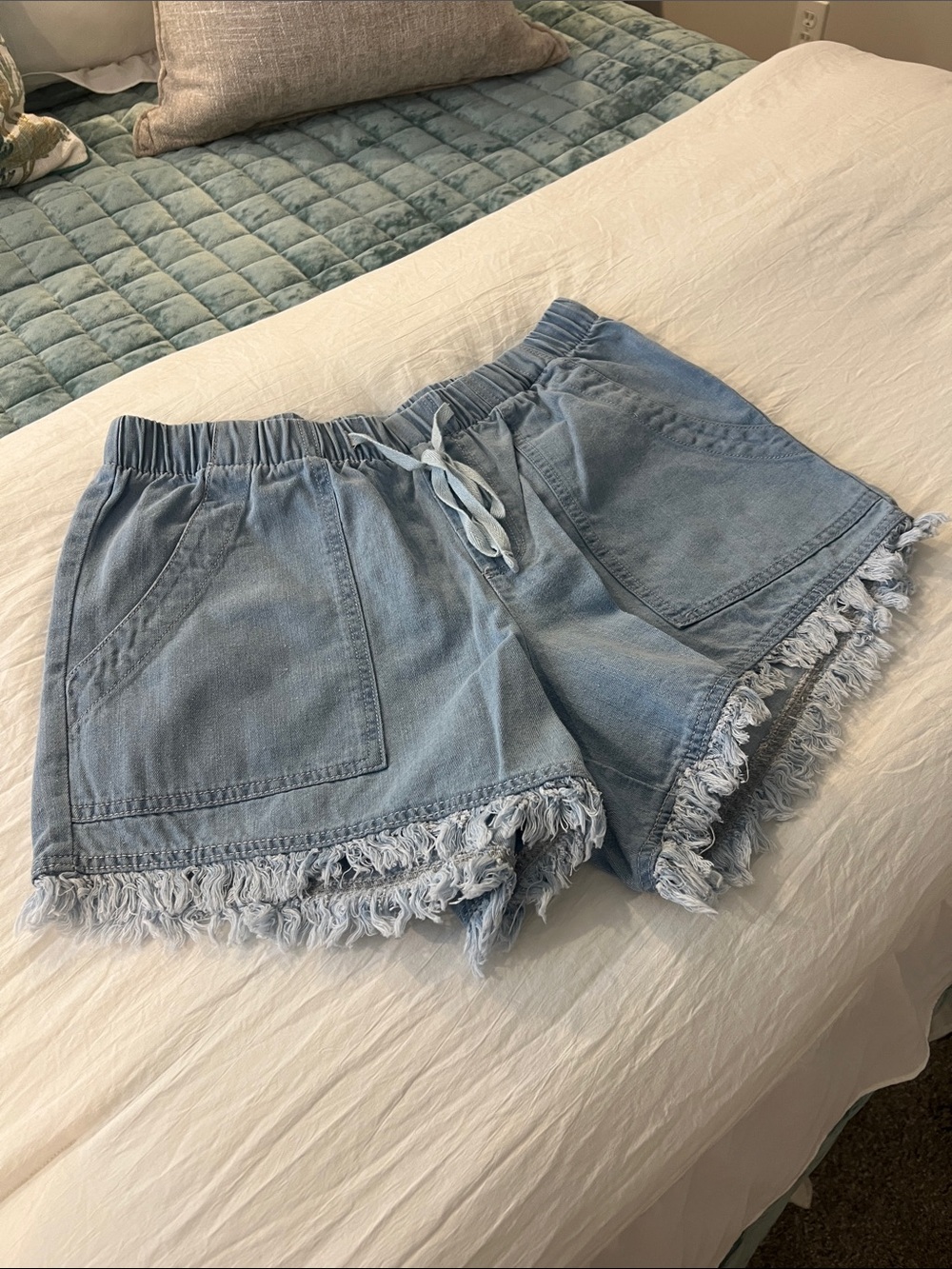 Set of 2 Light Blue Denim & white Frayed Hem Women's Shorts